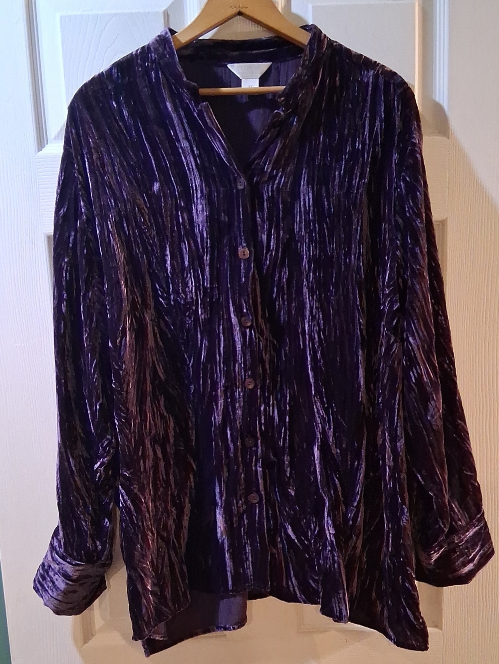 CJ Banks Velvet Button-Up Shirt - Purple
